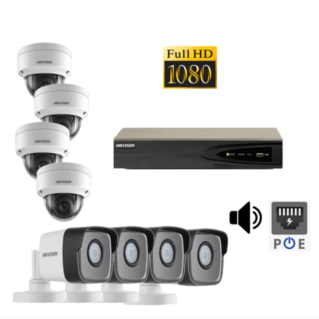 Kit 8 Cámaras Seguridad IP 2 Megapixeles con Audio Vision Nocturna a Colores y POE Hikvision KITIP8 2MP